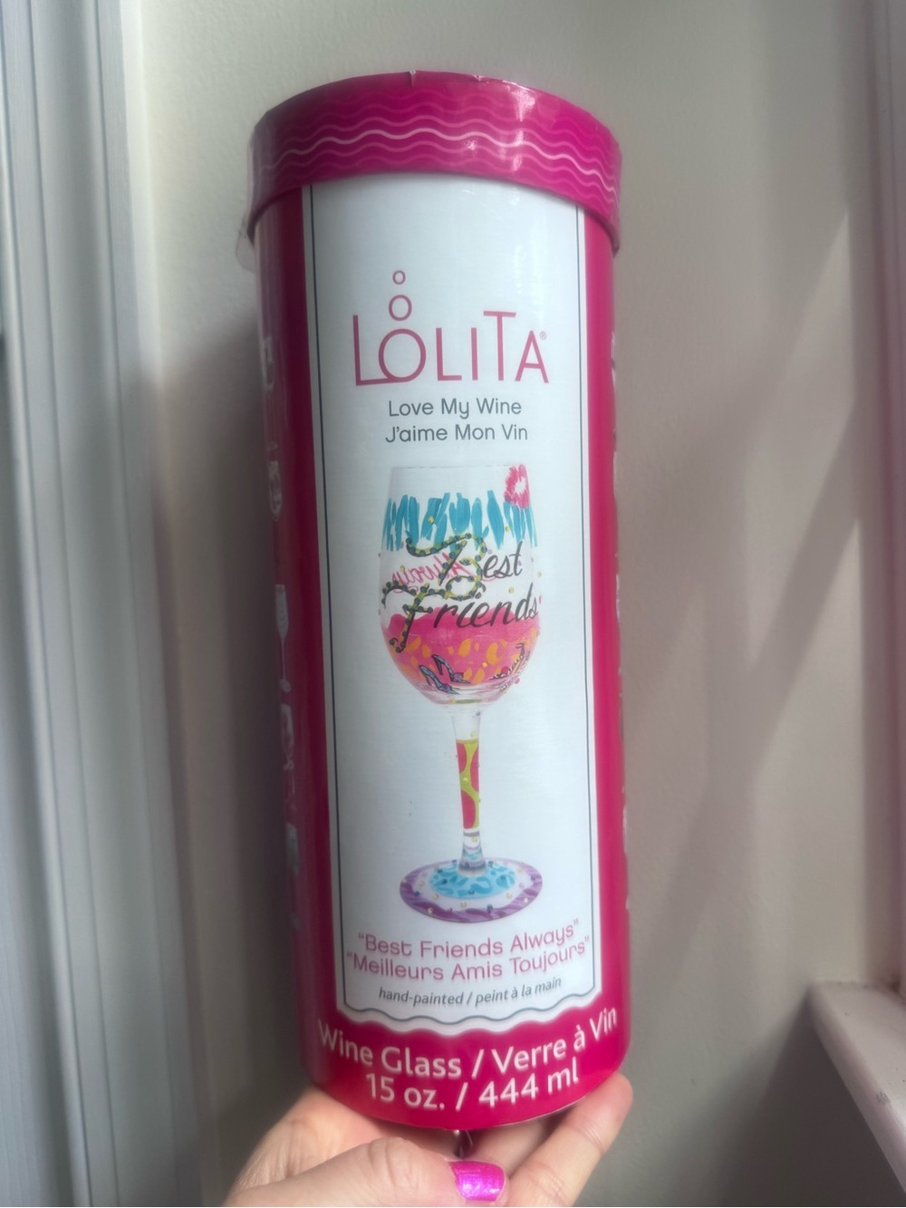 Lolita Vibrant Pink Hand-Painted Wine Glass - 'Love My Wine'